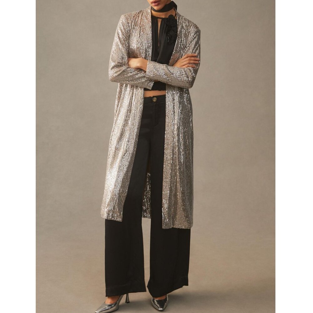 NWOT Anthropologie Mare Mare Sequin Duster Taupe Silver M